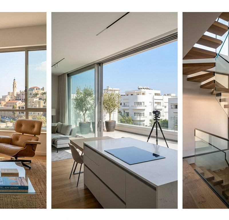 Appartement de luxe à Tel Aviv avec vue sur mer, photographié par un photographe Airbnb professionnel.