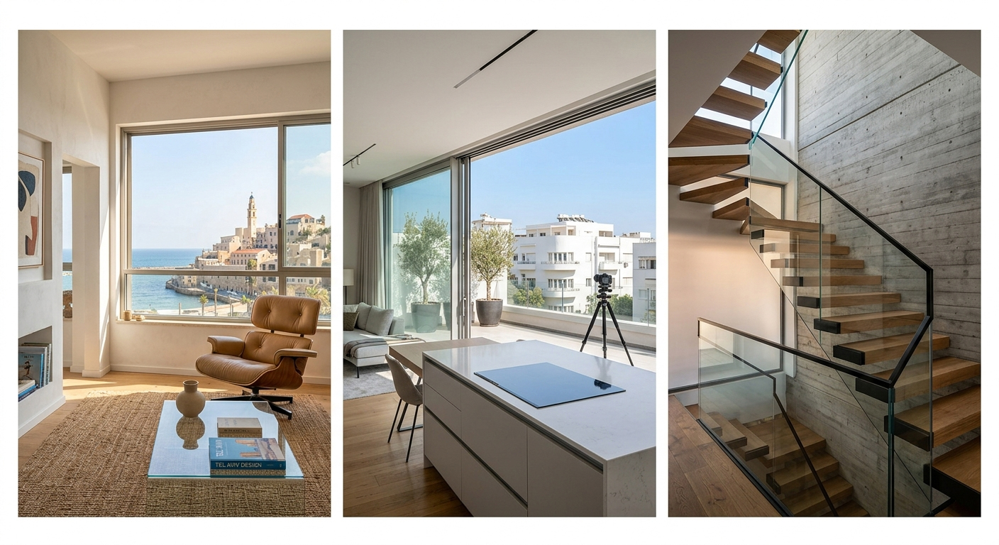 Appartement de luxe à Tel Aviv avec vue sur mer, photographié par un photographe Airbnb professionnel.